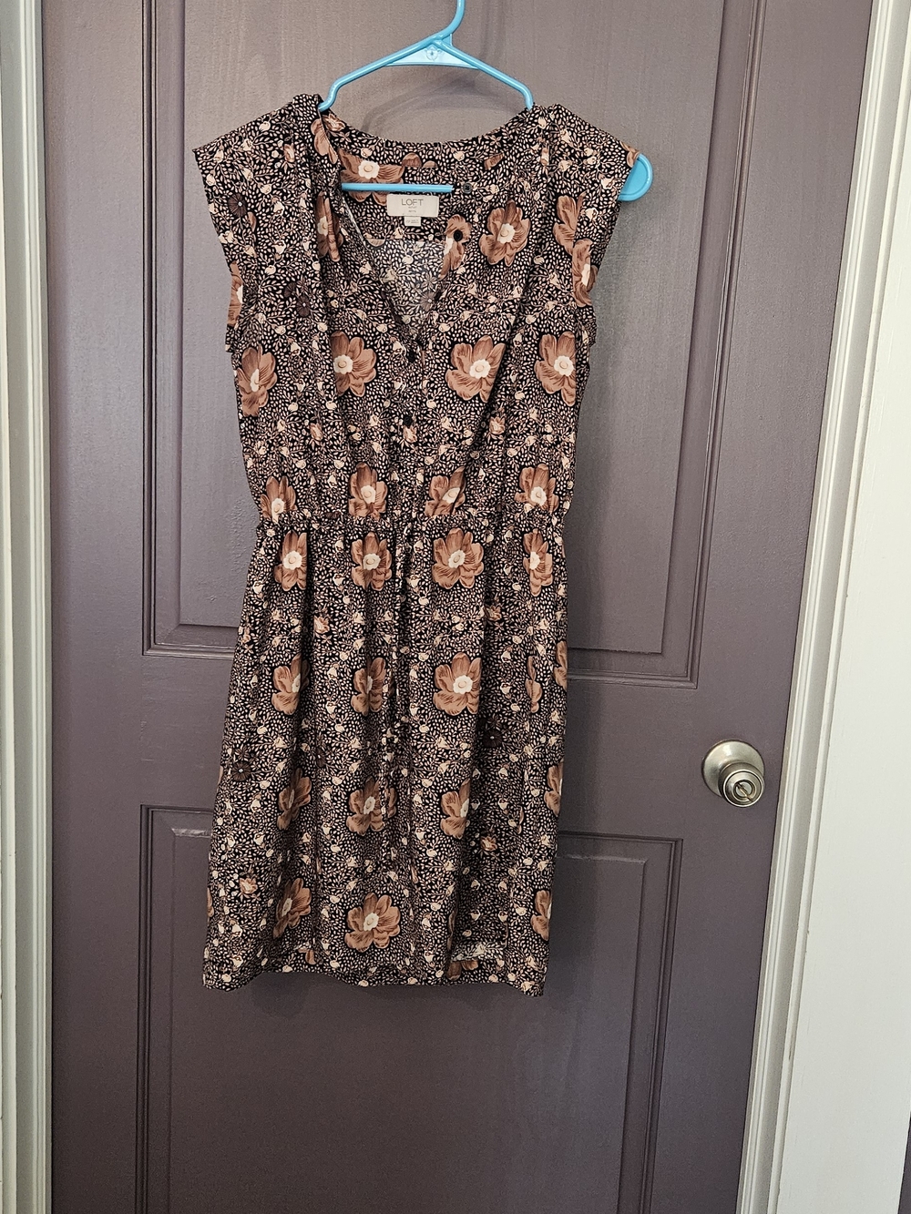 LOFT Brown Floral V-Neck Midi Dress